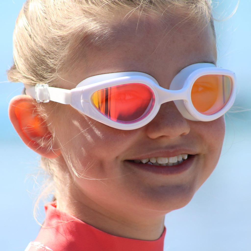 California Sunshine Kids Adult Mirrored tinted lenses UV400 Swimming Goggles Age 7 and upwards - Jody and Lara