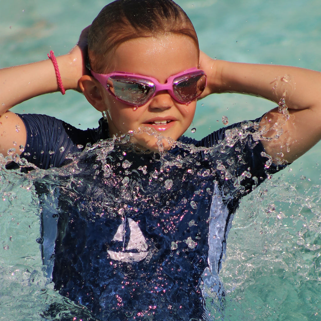 Sea Breeze White Sailboat Print on Kids Navy Short Sleeve Rash Vest