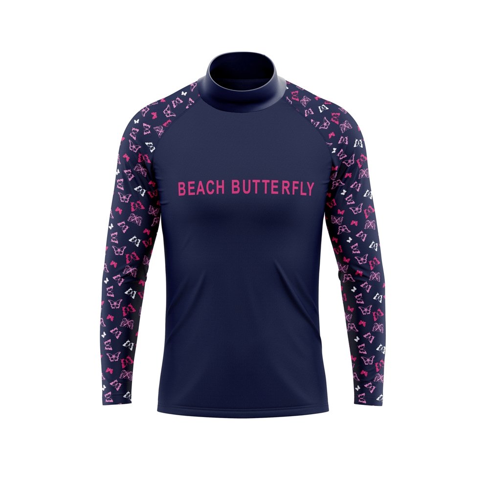 Beach Butterfly Kids butterfly Print Long Sleeve Rash Vest pink and indigo Ages 4-11 years - Jody and Lara