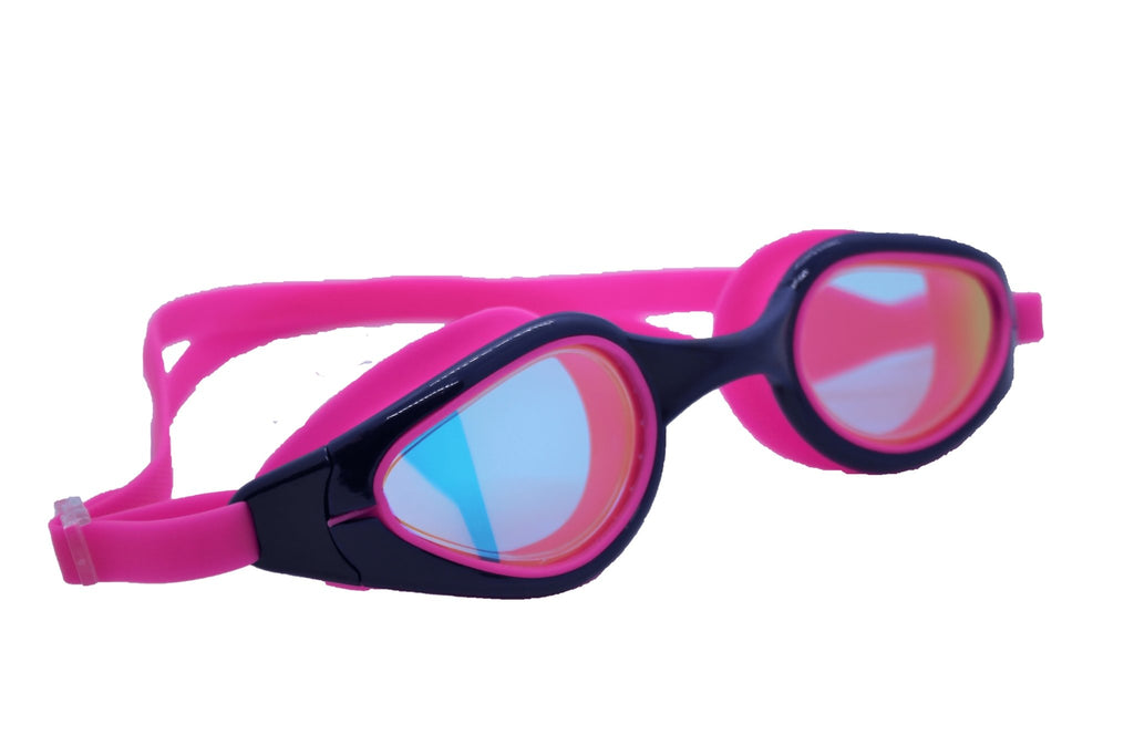 Beach Butterfly Pink and Indigo Kids Adult Mirrored tinted lenses UV400 Swimming Goggles Age 7 and Upwards - Jody and Lara