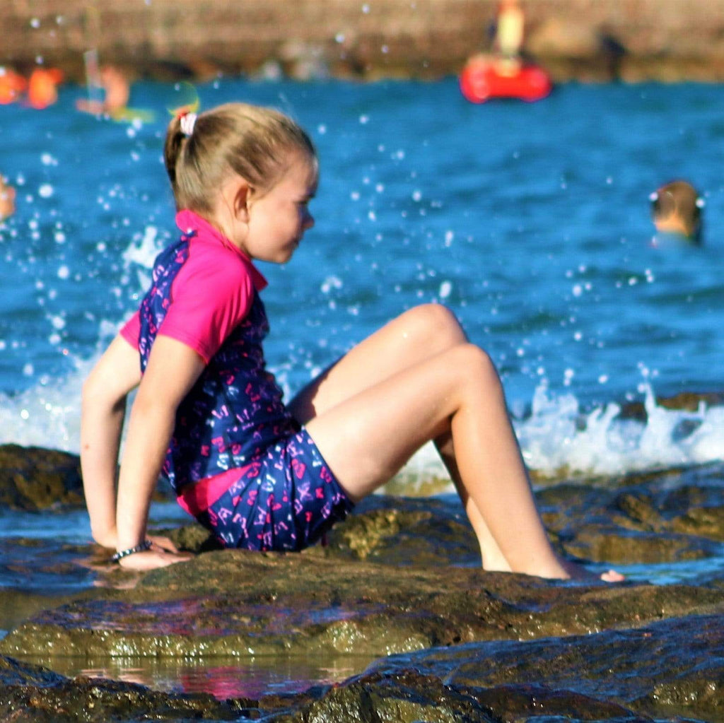 Beach Butterfly Print Kids Swim Shorts Indigo and Pink Ages 4-11 years - Jody and Lara