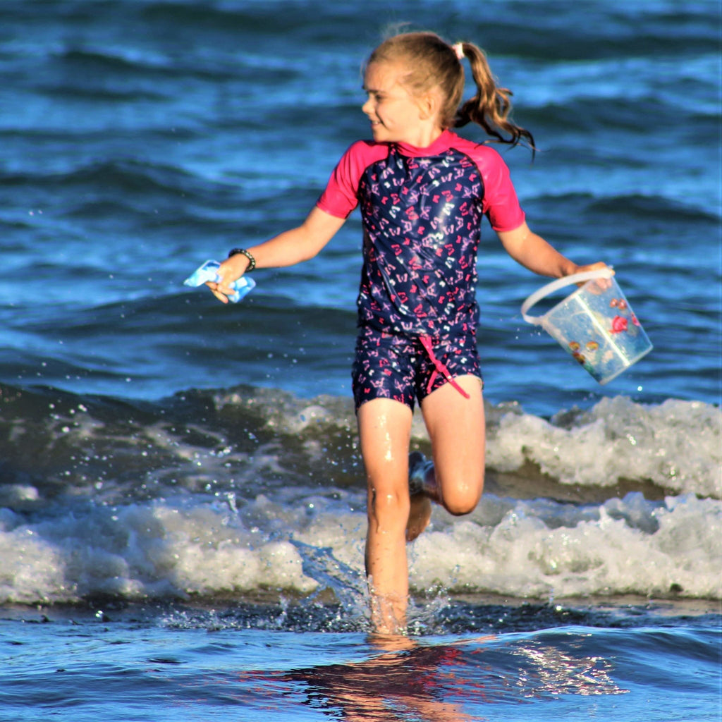Beach Butterfly Print Kids Swim Shorts Indigo and Pink Ages 4-11 years - Jody and Lara