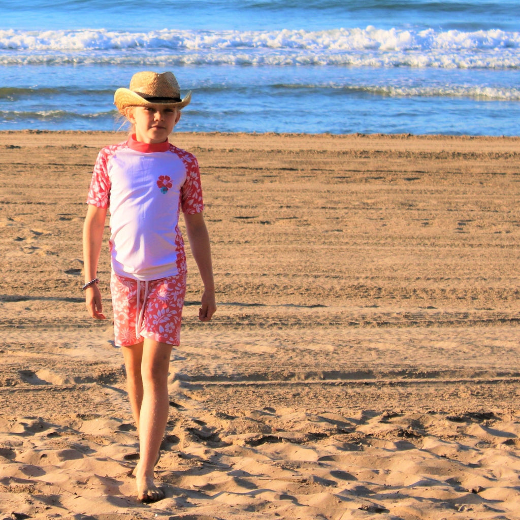 California Sunshine Kids Coral and White floral Printed Swim Shorts Age 4-11yrs - Jody and Lara