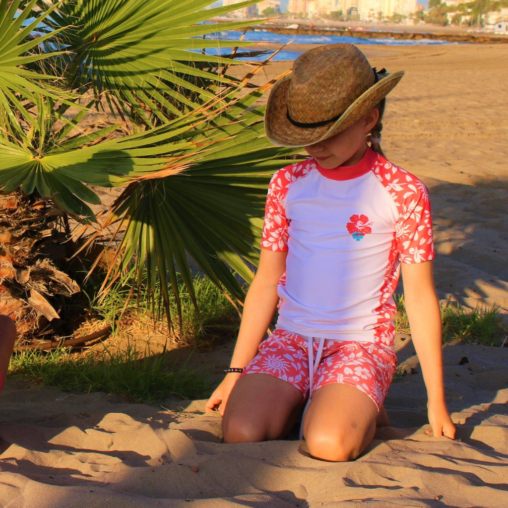 California Sunshine Kids Coral and White floral Printed Swim Shorts Age 4-11yrs - Jody and Lara
