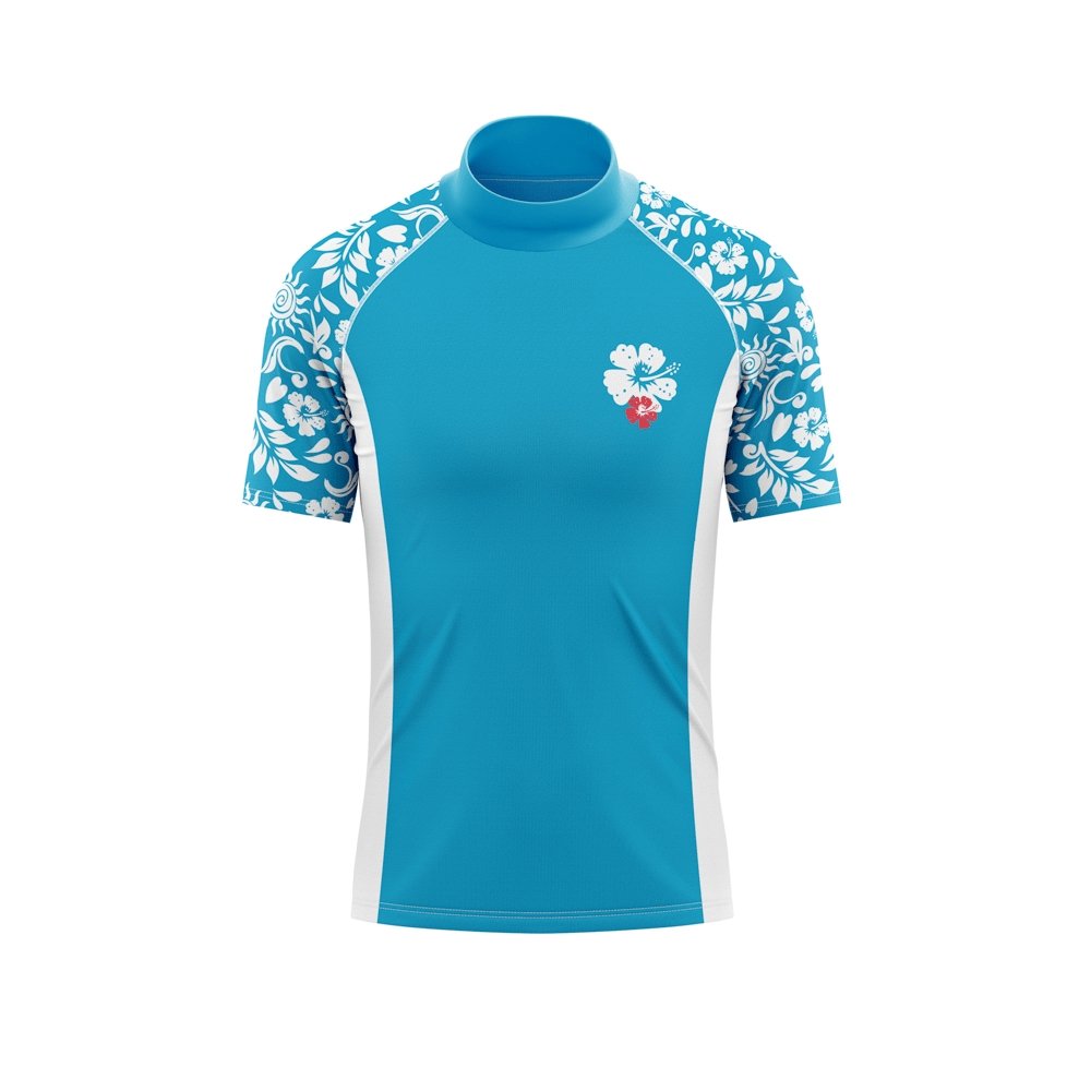 California Sunshine Turquoise Floral Kids Short Sleeve Rash Vest Age 4-11yrs - Jody and Lara