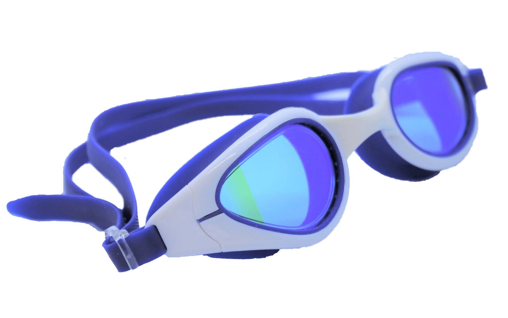 Sea Breeze Navy White Kids Adult Mirrored tinted lenses UV400 Swimming Goggles Age 7 and Upwards - Jody and Lara